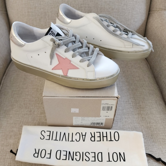 Golden Goose Shoes - Golden Goose Hi Star With List - White/Pink Pastel/Silver